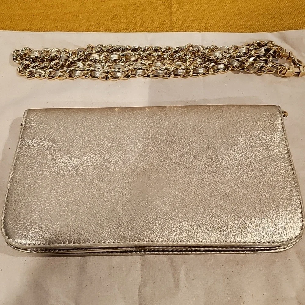 Tory Burch Gold Leather Adalyn Chain Clutch Like New